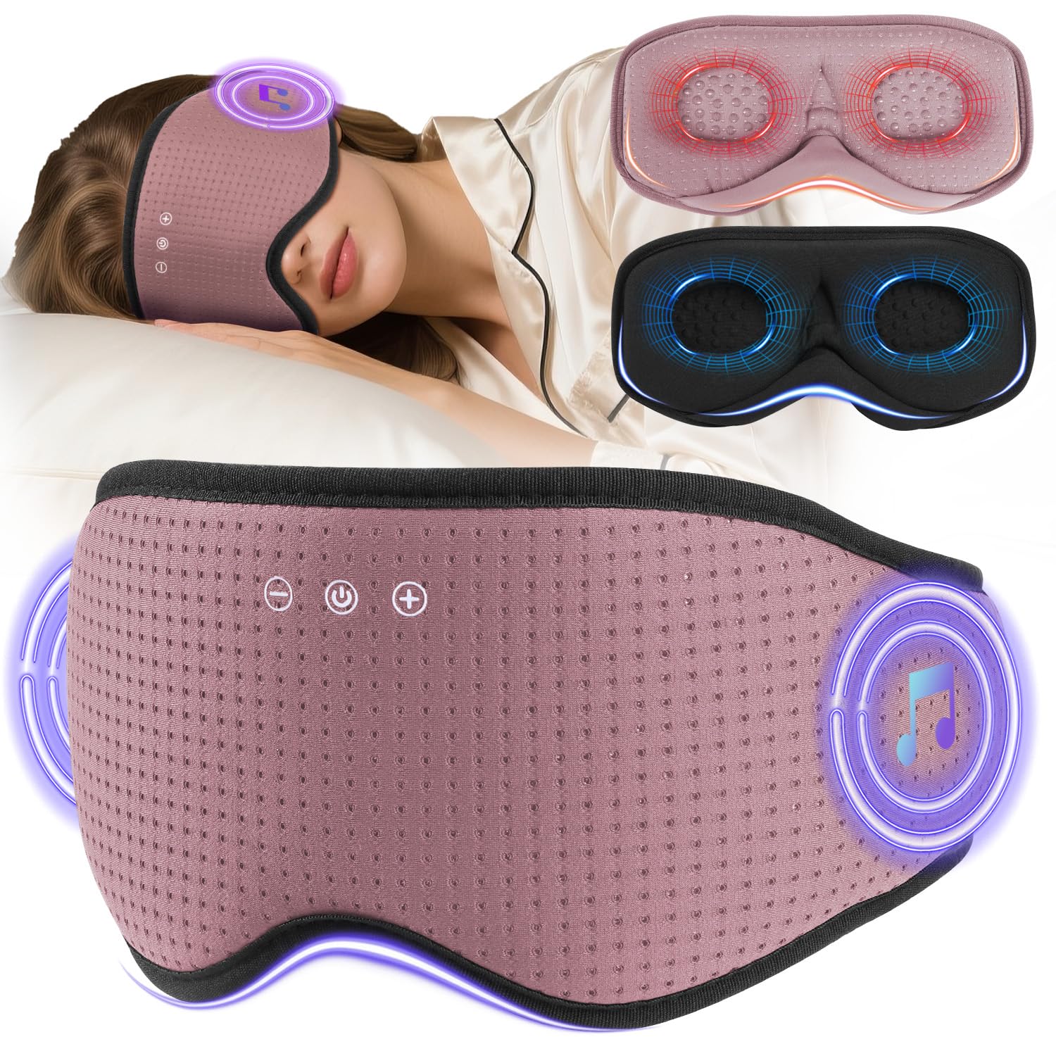 LC-dolida Schlafmaske mit Kopfhörer Bluetooth V5.4, Schlafkopfhörer mit 2 Abnehmbaren 3D Konturierten Augenpolster & Mikrofon,Komfortable Passform für Seitenschläfer,Mittagsschlaf,Reisen