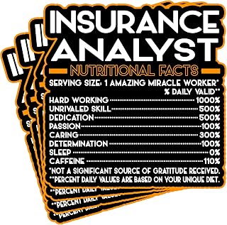 (4Pcs) Insurance Analyst Vinyl Decal Sticker – Nutritional Facts Quote for Laptops, Water Bottles, Cars, Bumpers, Toolboxes – Gift for Coworker, Office, Birthday, Christmas – Waterproof Vinyl Sticker