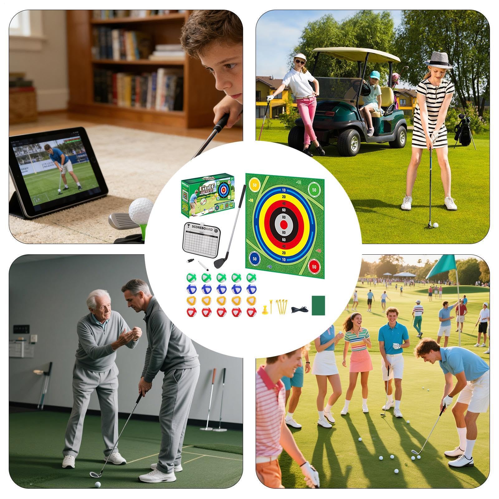 de Golf Adhésif Tapis de Frappe Adhésif | Kit de Tapis de de Golf d'Intérieur Double Face avec 20 Balles Pour Extérieur Jardin Salon Entraînement Pratique Golfeurs