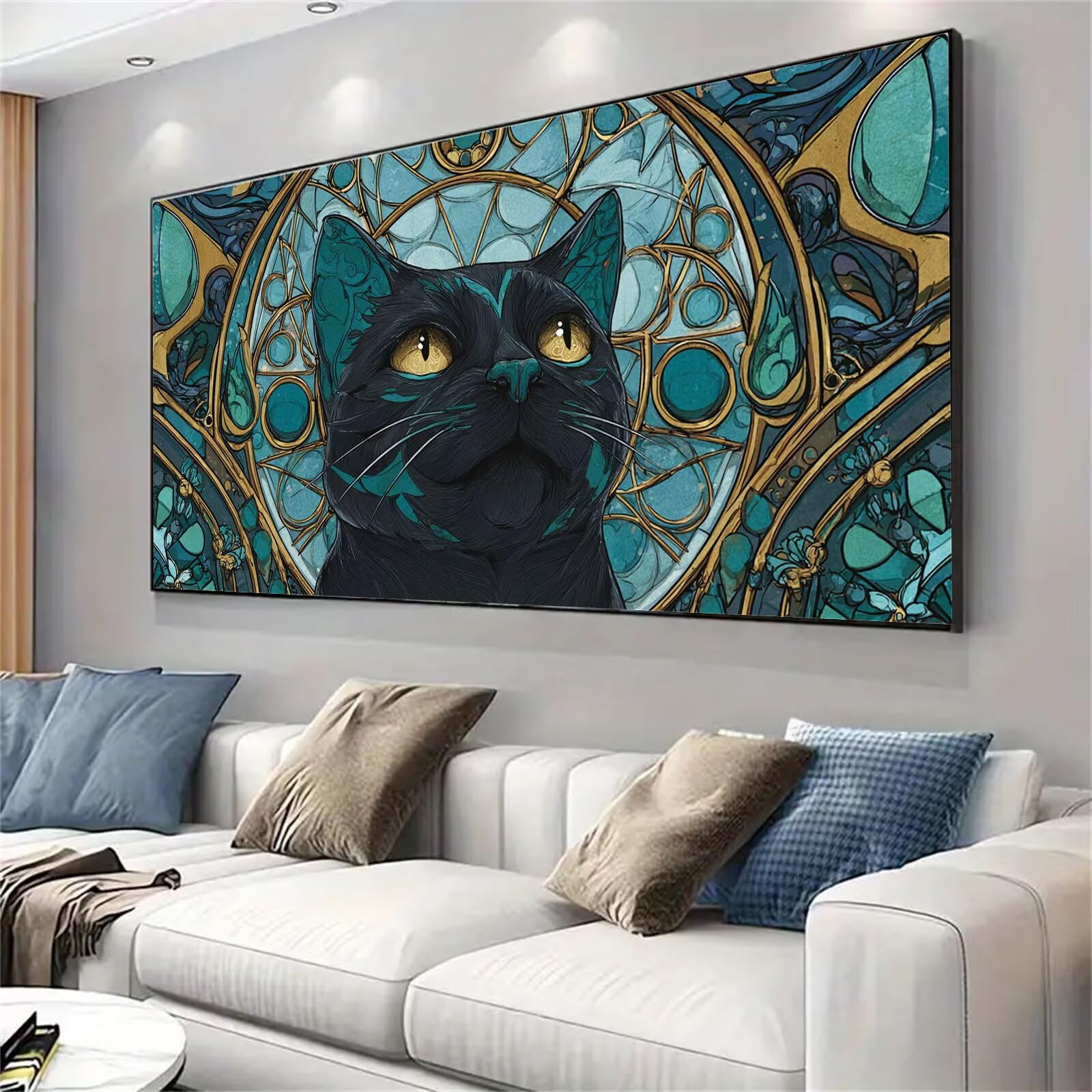 Hooyuubo Malen nach Zahlen Erwachsene Großes Format 80x160cm, Katze Panorama DIY Malset Komplettset auf Leinwand, Ohne Rahmen Acryl Ölgemälde Malen nach Zahlen Karikatur, Geschenk für Frauen, w-200k