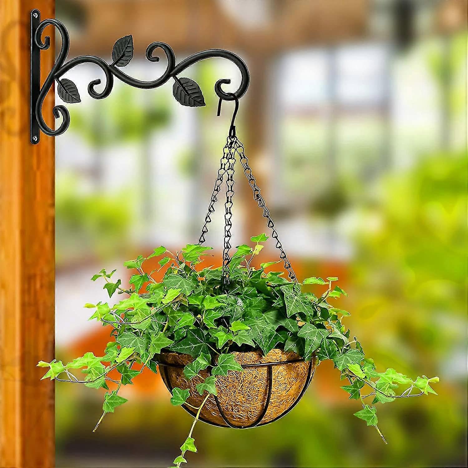 JOYHAPPST Wrought Iron Plant Hanger Wall Bracket Rustic Hook for Hanging Flower Basket Bird Feeder Planter Lantern Wind Chimes Indoor and Outdoor, Black, 4 Pack