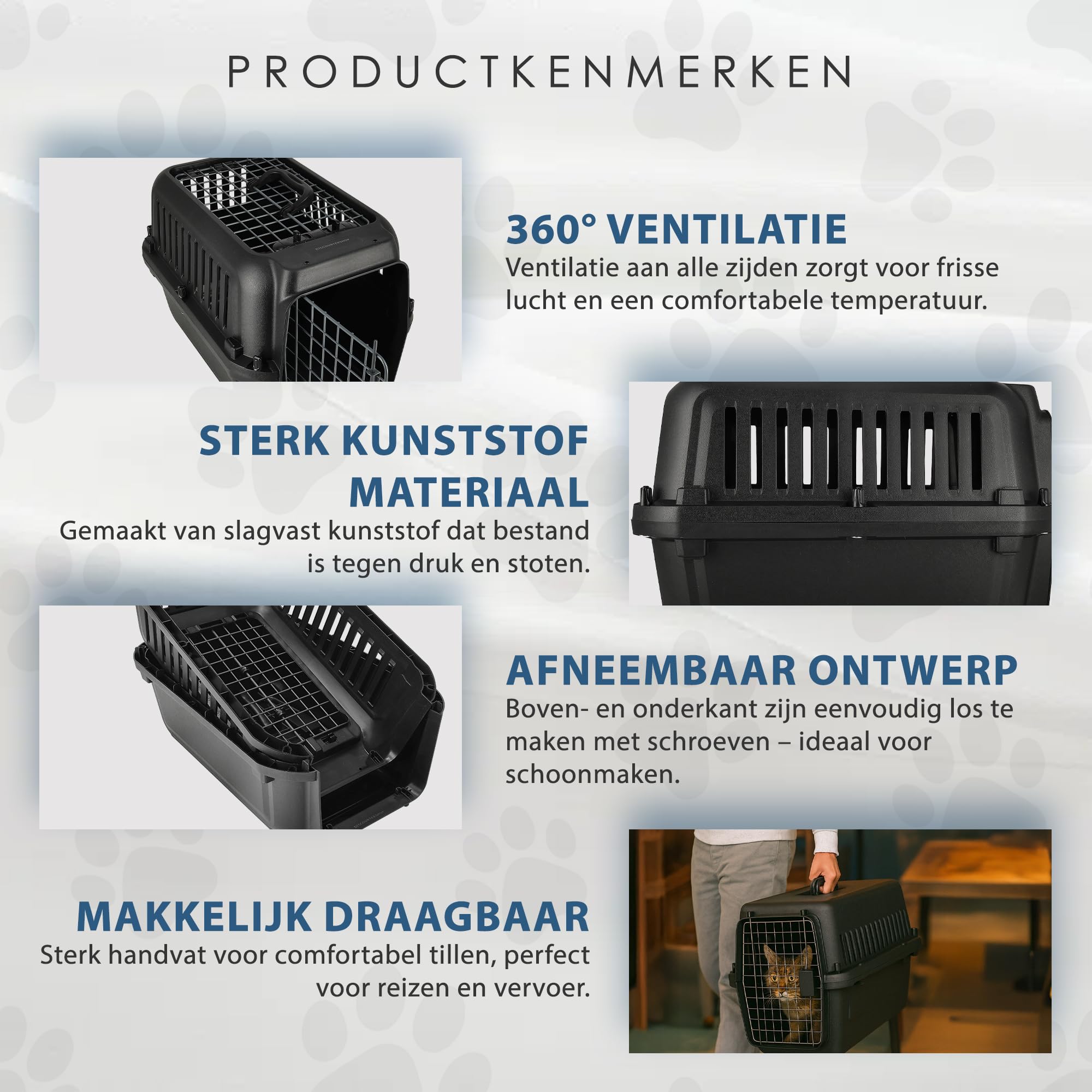 Katzenbank / Hundebank Klein 50x35x34 cm - Transportbox Katze & Kleiner Hund bis 12 kg - Zerlegbarer Reisekorb mit Schrauben - Tragbare Kunststoff-Transportbox Schwarz
