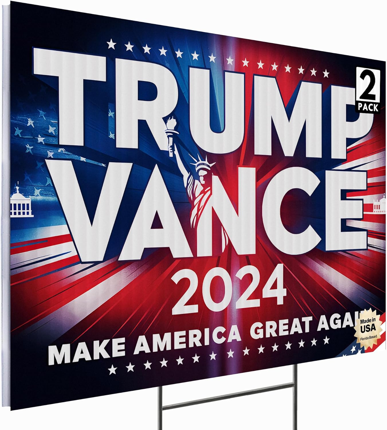 2 Pack 24"x18" 'Trump Vance 2024 Make America Great Again' Yard Signs with Stakes, Double Sided Political Yard Signs for Republican Party (Design 1)