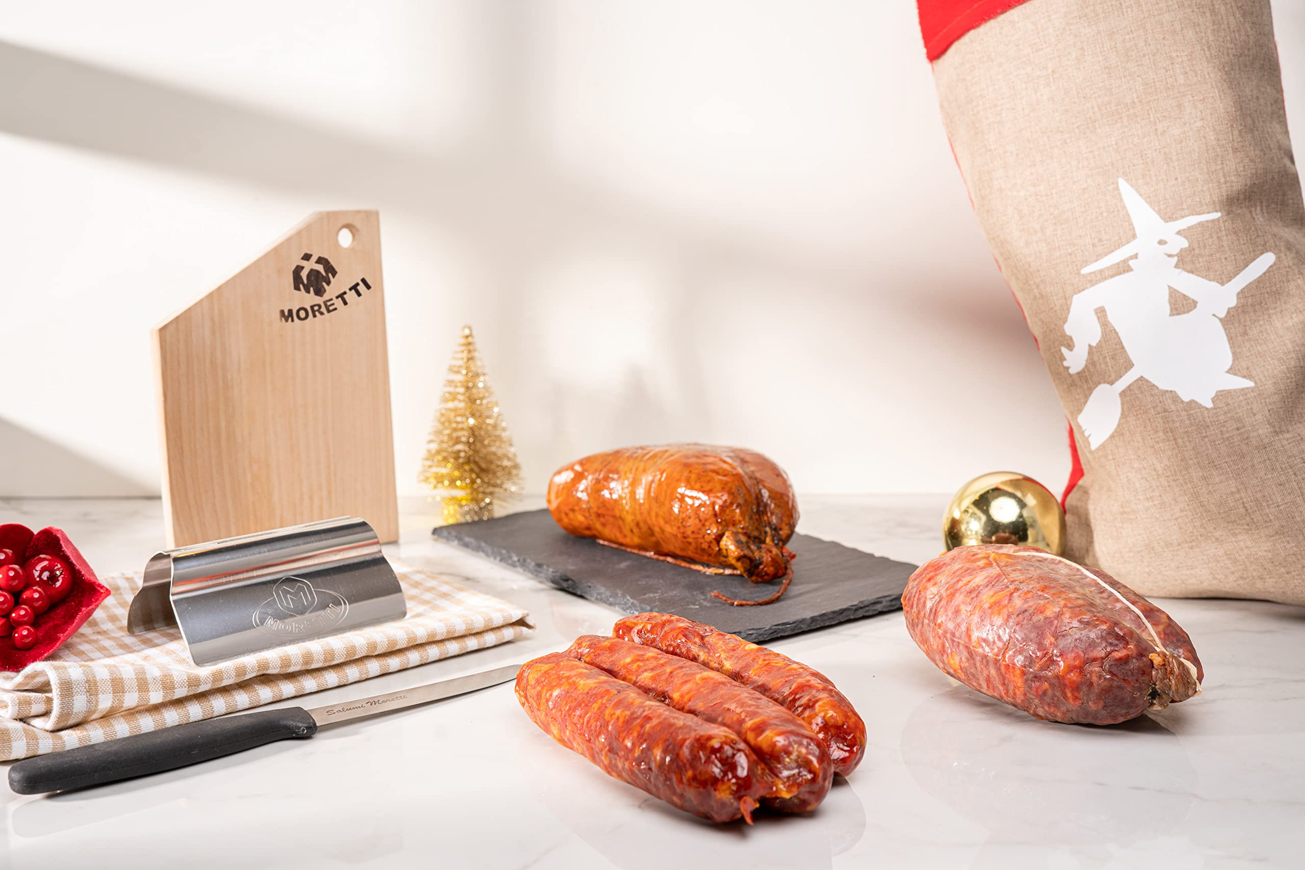 Moretti® Christmas Calza Di Natale Idea Regalo Con Salumi E Accessori Omaggio | Specialità Salumi Calabrese | Regali Originali | Calza Con Salumi Piccanti