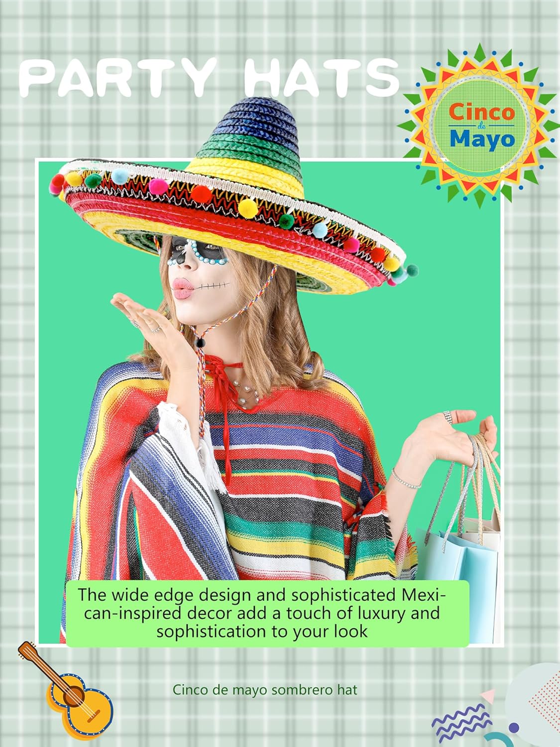 2 Pcs Giant Mexican Sombrero Straw Hat Cinco de Mayo Sombrero Fiesta Sombrero for Adult Mexican Party