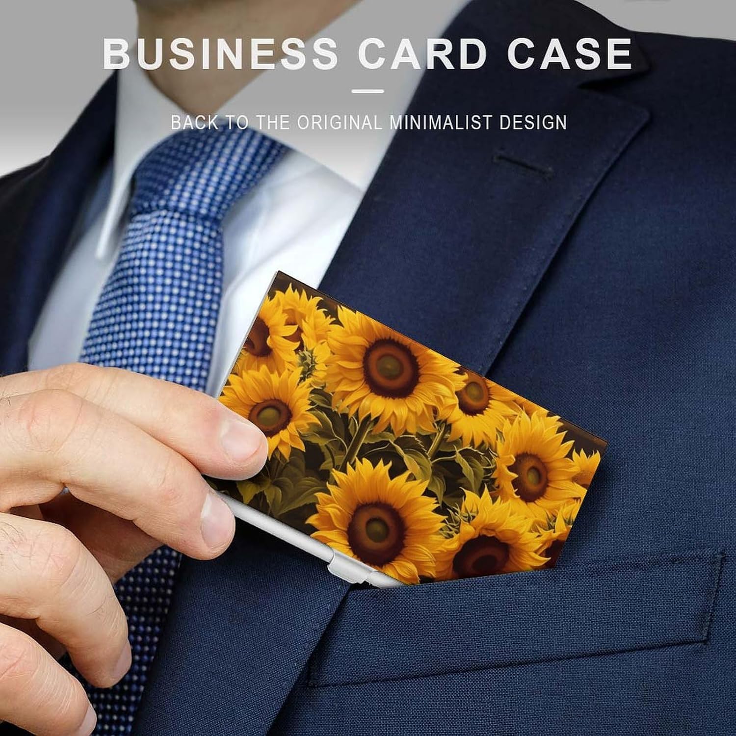 Business Card Holder Sunflowers Business Card Case Slim Business Card Organizer with Magnetic Shut Professional Metal Name Card Holder Carry-on Pocket Wallet for Men Women