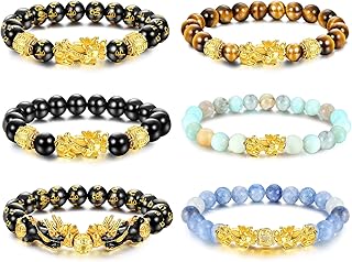 6 Pcs Feng Shui Pixiu Good Luck Bracelets for Men Women Natural Stone Tiger Eye Bead Bracelet Pi Yao Chinese Dragon Charm Adjustable Feng Shui Black Obsidian Wealth Bracelet Set