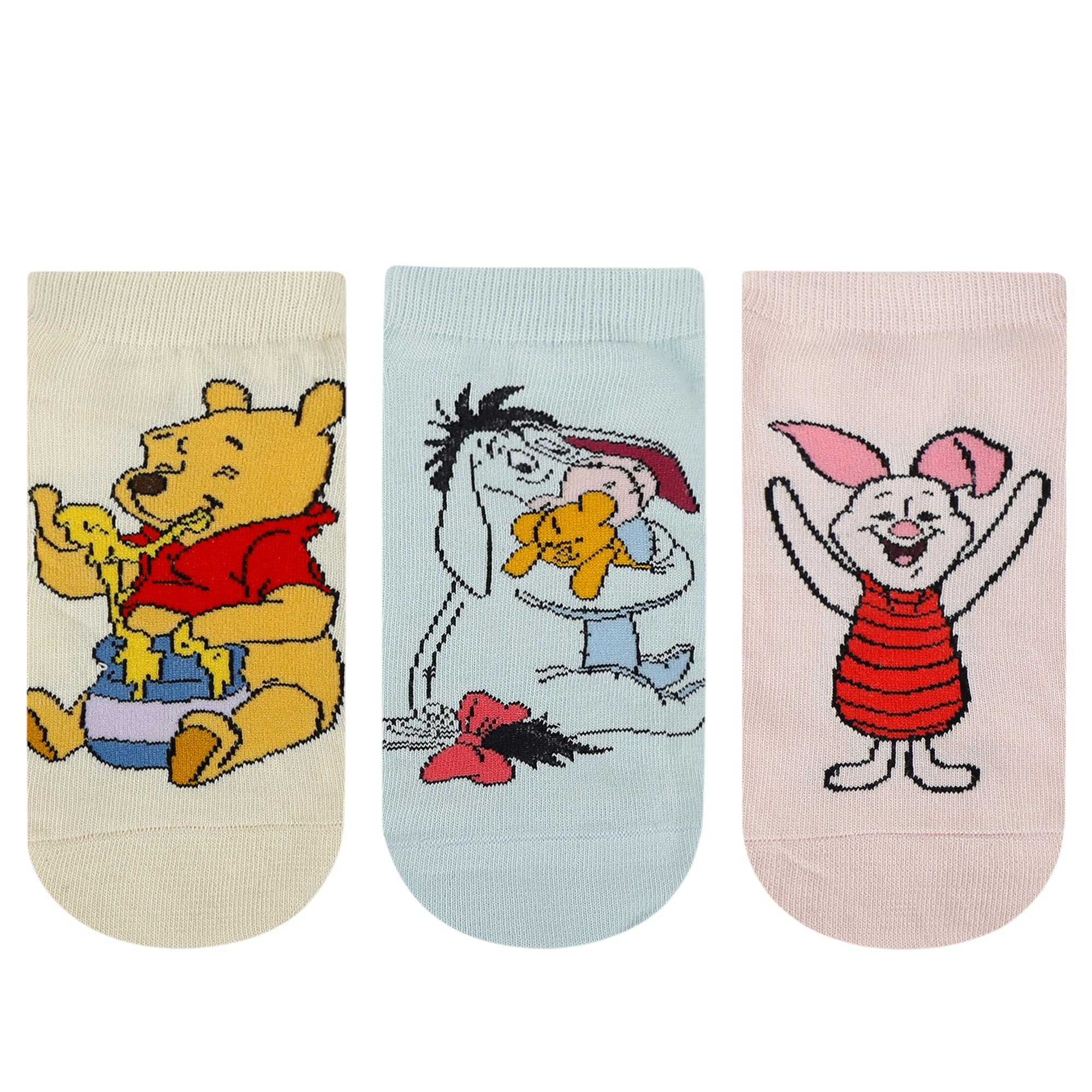 x Disney Winnie the Pooh Character Lowcut/Ankle length socks for Women (Pack of 3 Pairs)(Free Size) White, Black, Grey|Made with 100% Cotton & Spandex-image-47