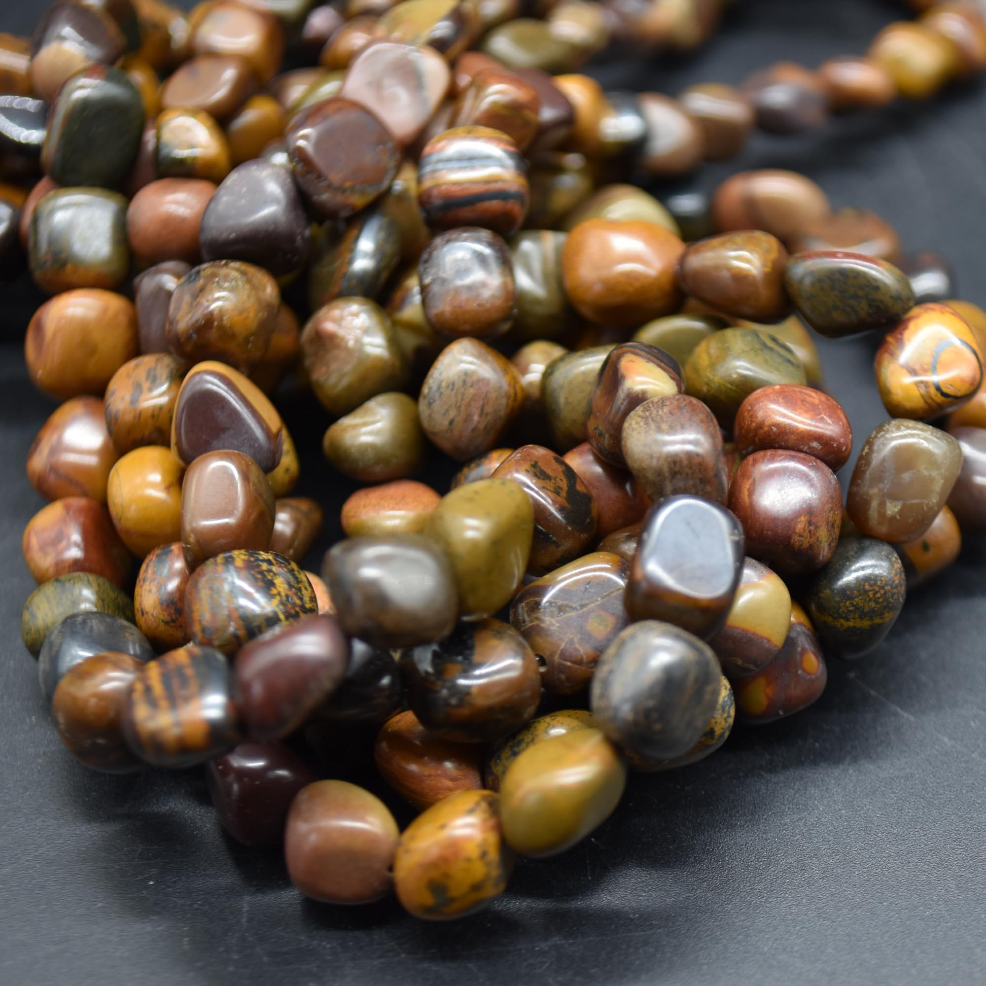Chinese Writing Stone Gemstone Pebble Tumbledstone Nugget Beads - 7mm - 10mm - 15" Strand
