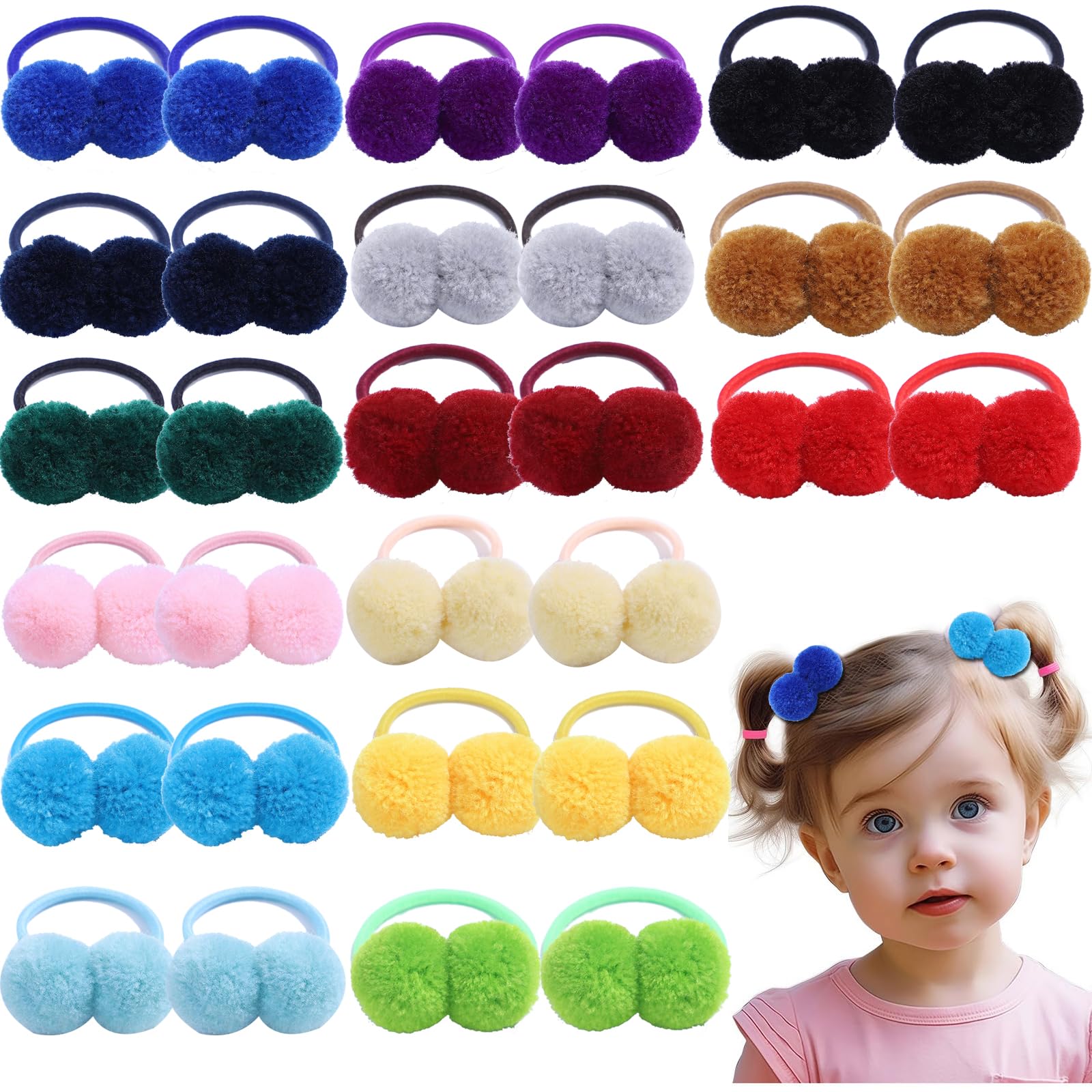 30 lazos para el pelo con pompones para bebés, elásticos suaves, accesorios para el cabello para bebés y niñas (color claro)