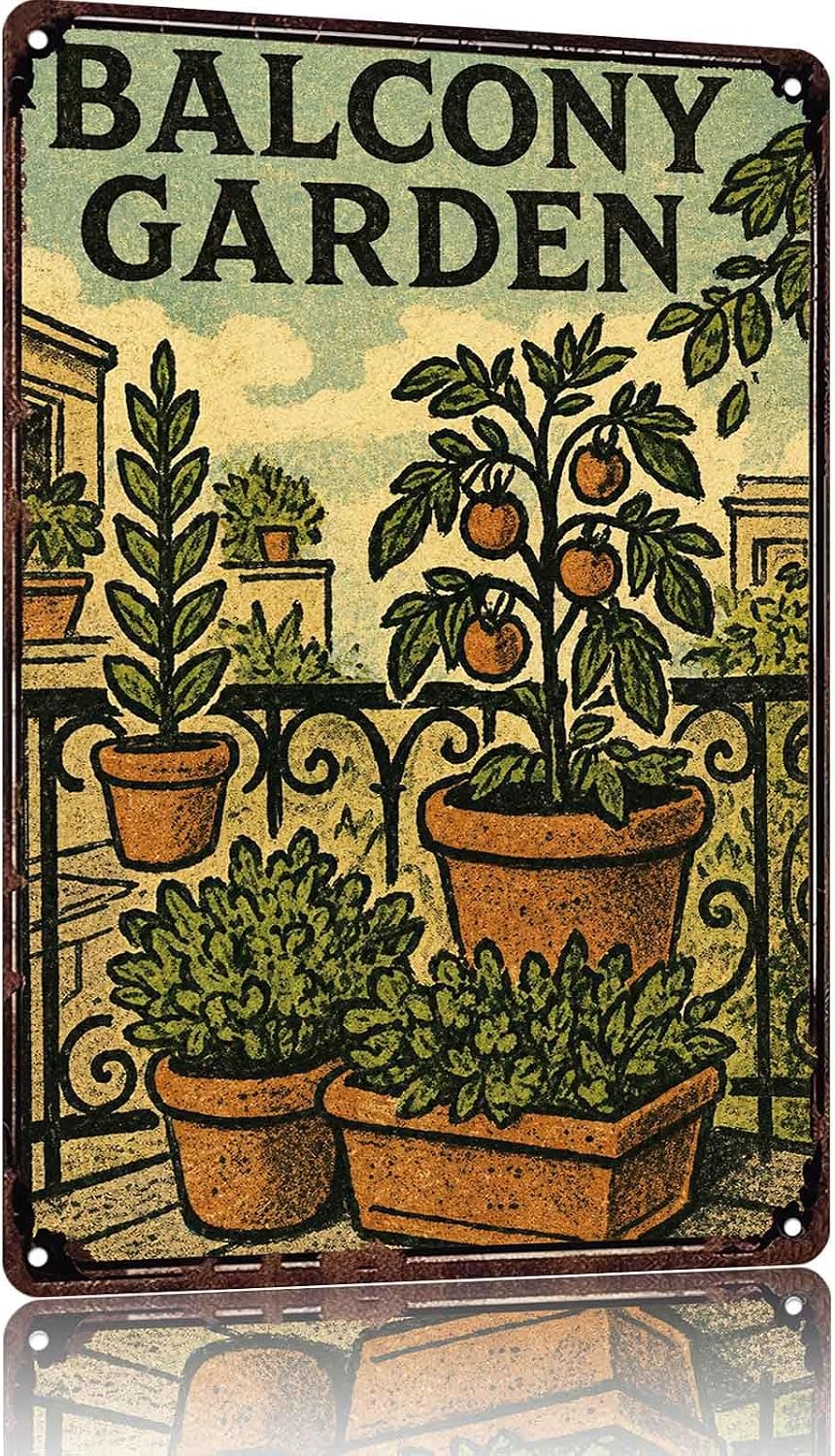 Retro Balcony Garden Metal Signs 8x12 Inch, Balcony Wall Decor