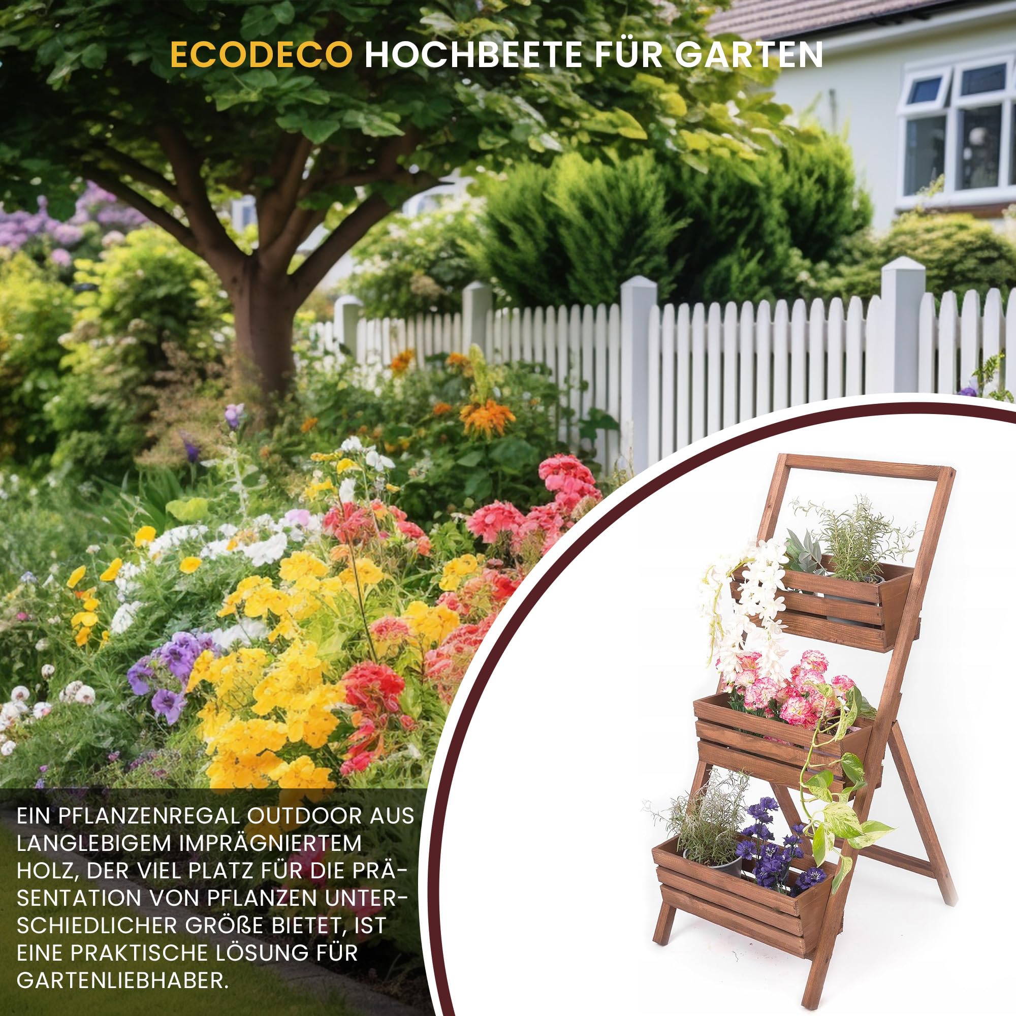 ECODECO Hochbeete für Garten Pflanzenregal aus Holz
