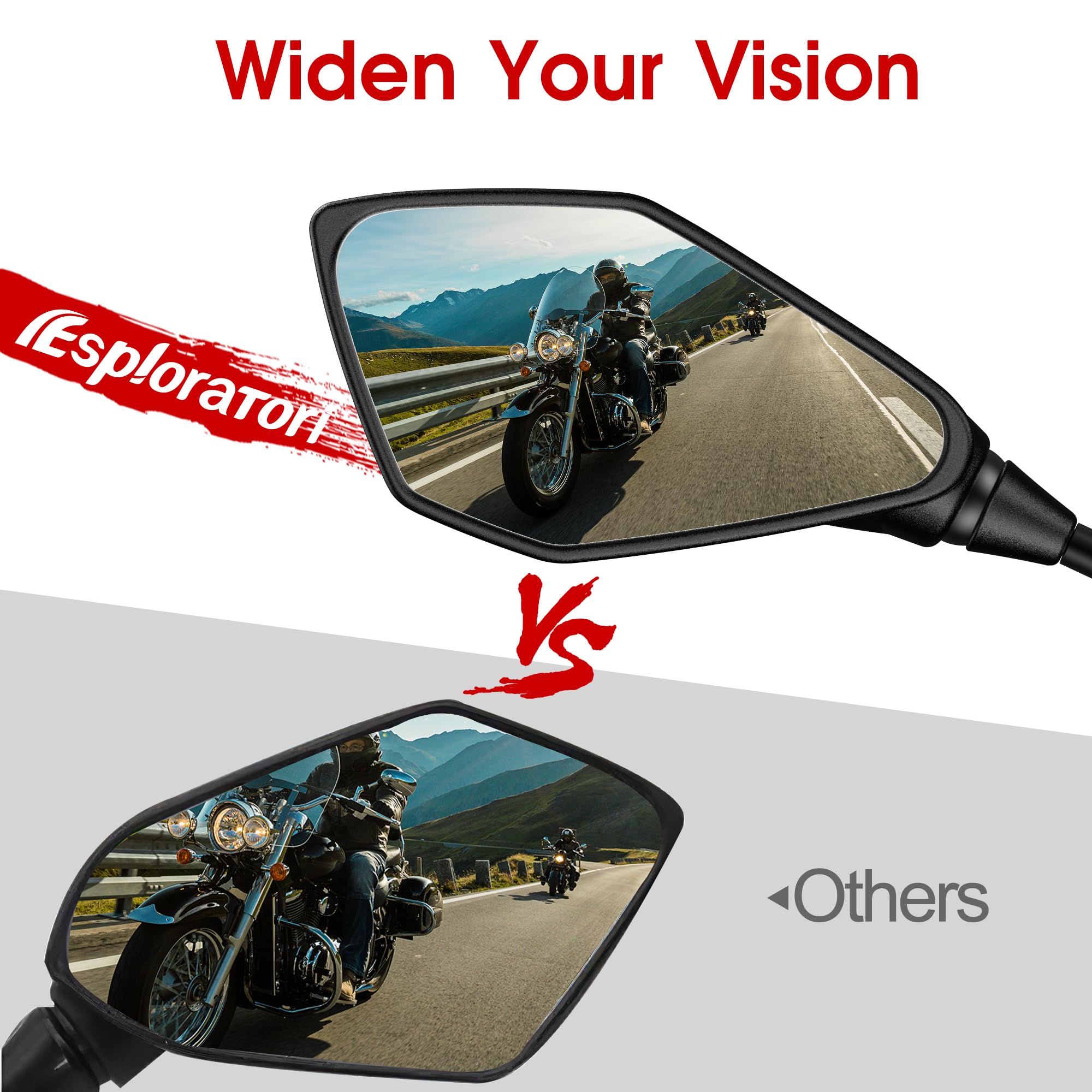 Motorrad Spiegel, Motorrad-Seitenrückspiegel für Bike Scooter Cruiser mit 8mm 10mm Schraube, 7/8" Lenkerhalterungsklemme, Seitenrückspiegel Kompatibel mit Yamaha Honda Kawasaki Victory