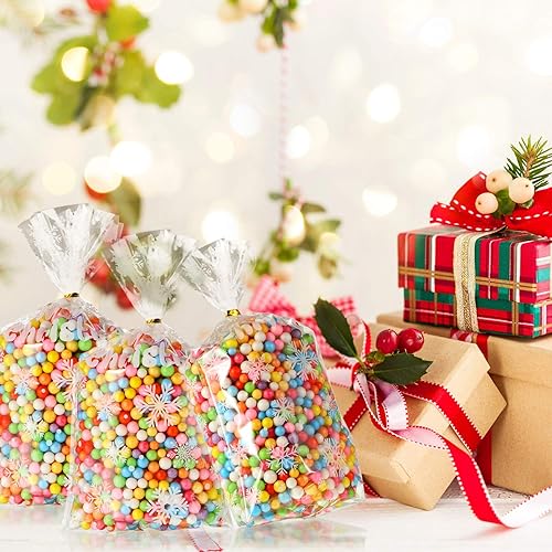 Miniatura 39 de HESTYA 50 bolsas de celofán transparentes de Navidad de 5 x 11 pulgadas, bolsas de almacenamiento con patrón de bloque para dulces para regalos