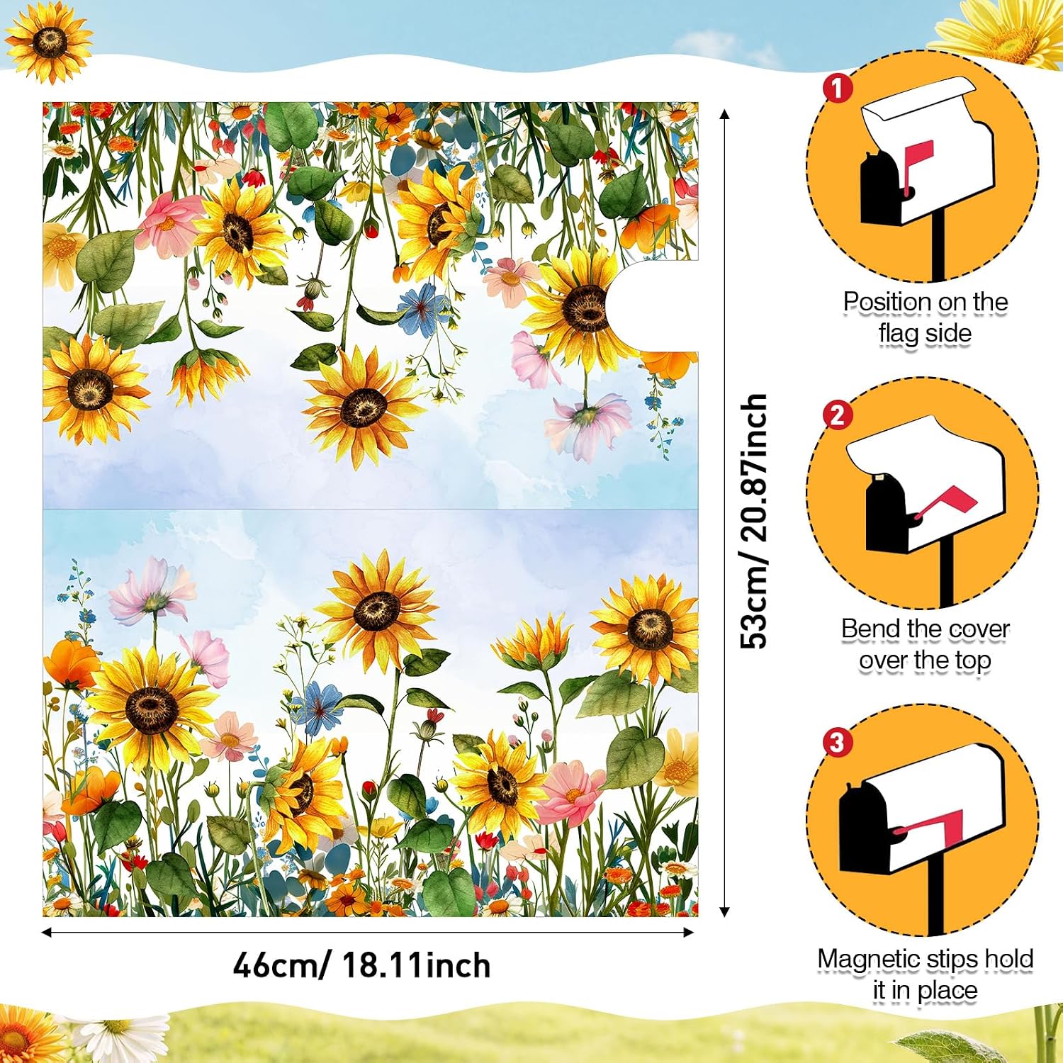 Pickmesh Spring Summer Mailbox Covers Magnetic Standard Size 18 x 21 Inch Flowers Mailbox Wrap Rustic Floral Post Letter Box Cover Wrap Decoration for Garden Yard Outdoor(Watercolor)