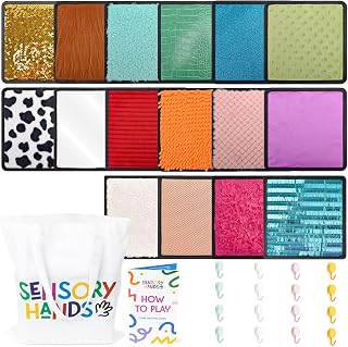 Textured Sensory Mats for Special Needs Kids - 8" Colorful Fidgeting Tactile Sensory Toys for Learning - Sensory Mat Set with Adhesive Hooks for Wall Hanging & Tote Bag - 16 & 12 Pack (Pack of 16)