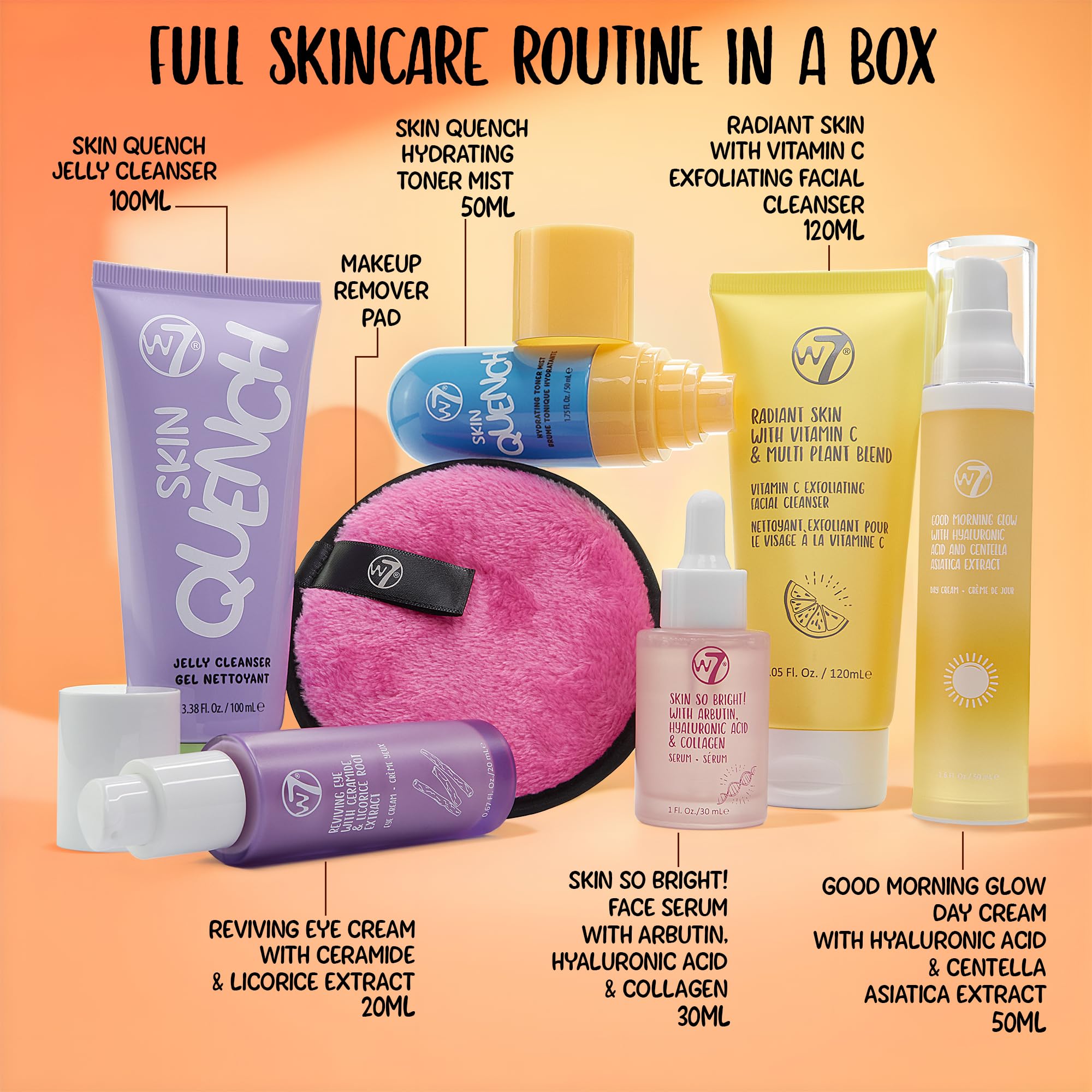 W7 Beauty Blast Skincare Secrets Gift Set, Complete Full Size Skincare Routine with Day Cream, Serum, Cleansers, Toner Mist - Image 2