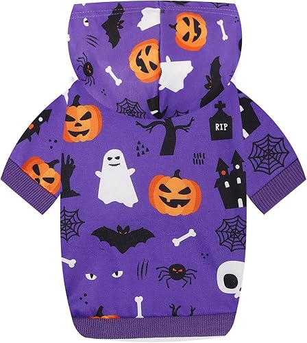 Disfraz de Halloween con capucha para mascotas sudadera para cachorro, calabaza, perro, ropa cálida de murciélago fantasma, ropa para gatos con