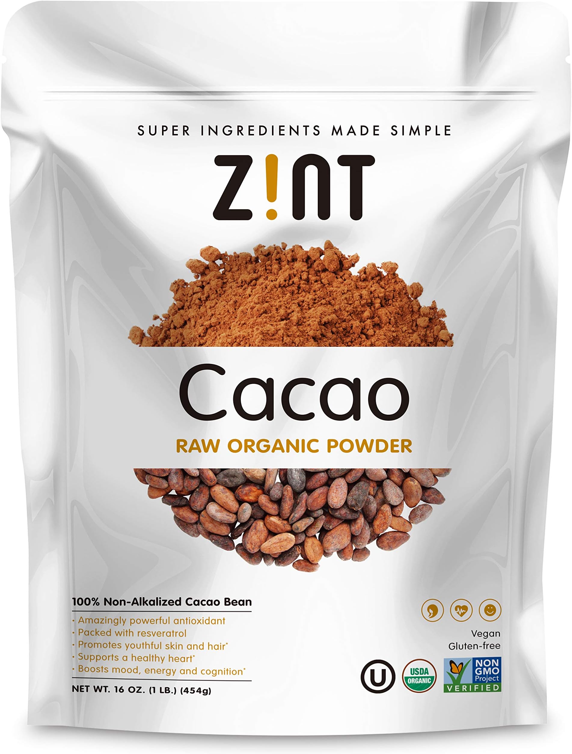 Organic Cacao Powder (16 oz): Raw Non-Alkalized Chocolate With Powerful Antioxidants and Resveratrol