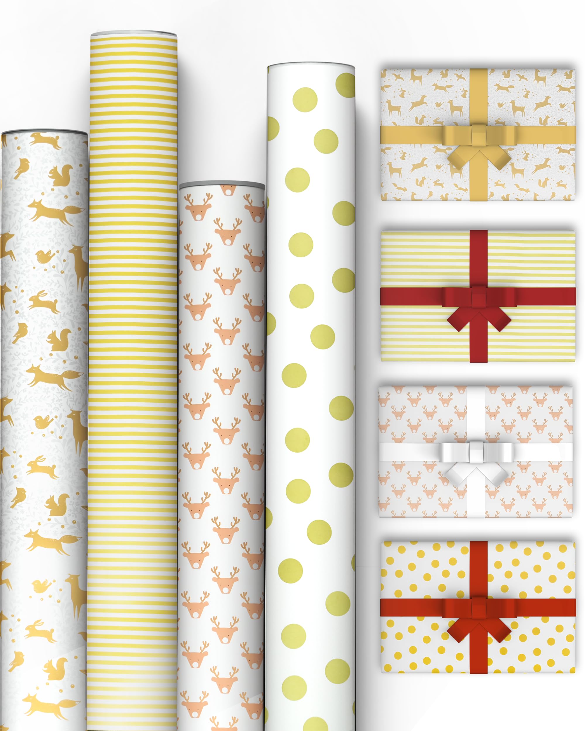 Kraft & Co Christmas Wrapping Paper Rolls - 4 Pack (69cm x 8M Each), Kraft Xmas Gift Wrap, Festive Wrapping Paper for Christmas Gifts, Arts & Crafts (32M Total)