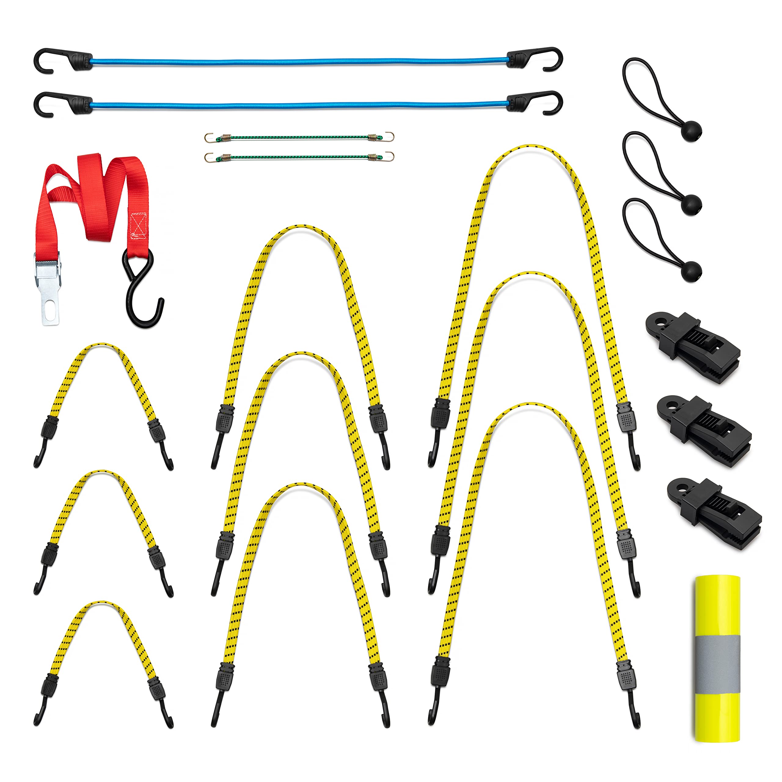 SUPER SMITHEE Flat Bungee Cords with Hooks Heavy Duty Industrial Perfect for Moving, Hauling, Garage, Yard, Utility Complete with Trunk Tie Down