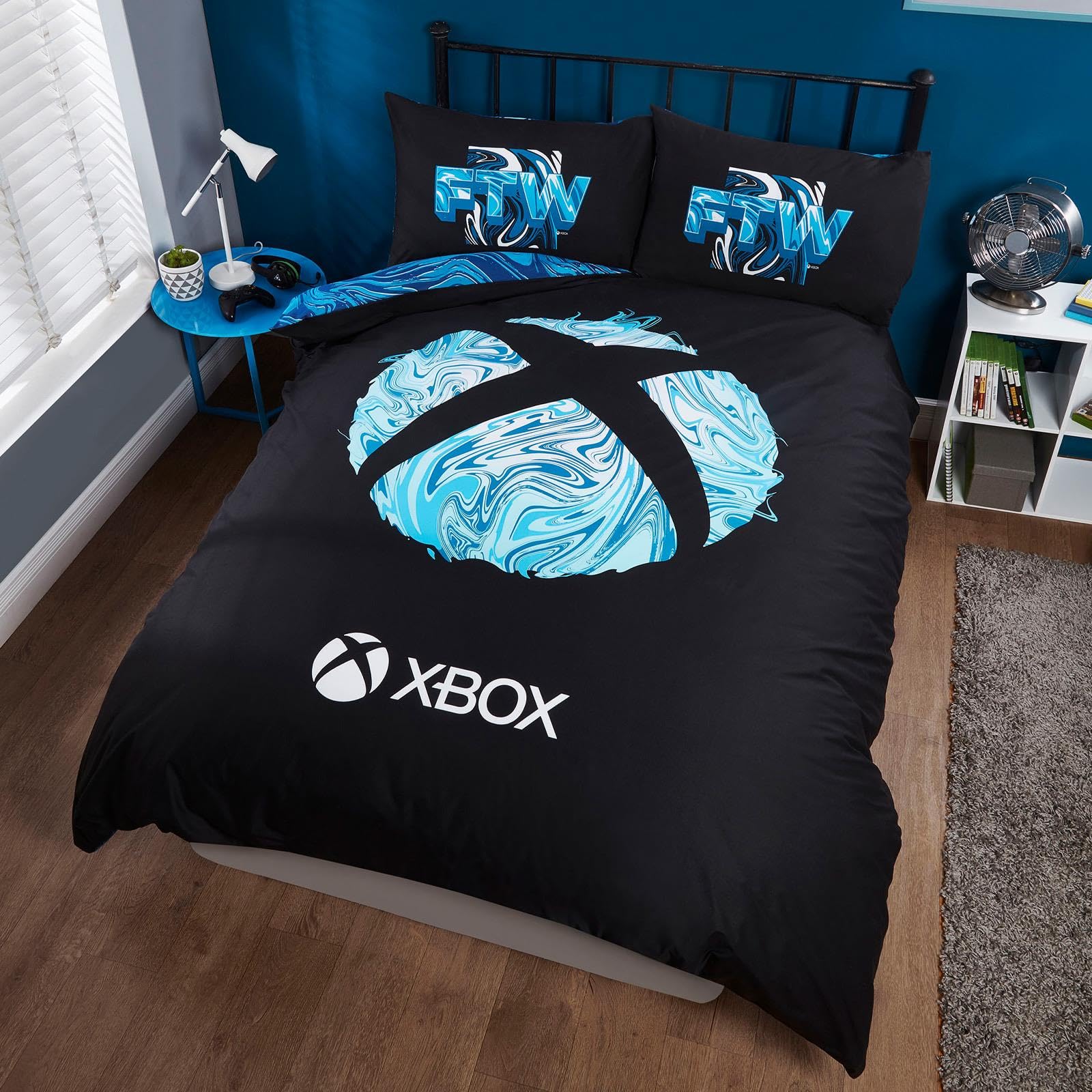 Xbox King Size Duvet Cover Sets, King Bedding Adults Teenagers Duvet Cover Merchandise Reversible King Size Bed Duvet Cover Set Gifts for Men - Blue