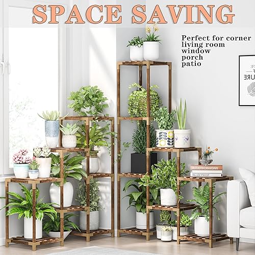 Miniatura 4 de HOMKIRT Soporte de esquina grande para plantas con luz de crecimiento, estante para plantas de interior, soporte de flores para sala de estar,