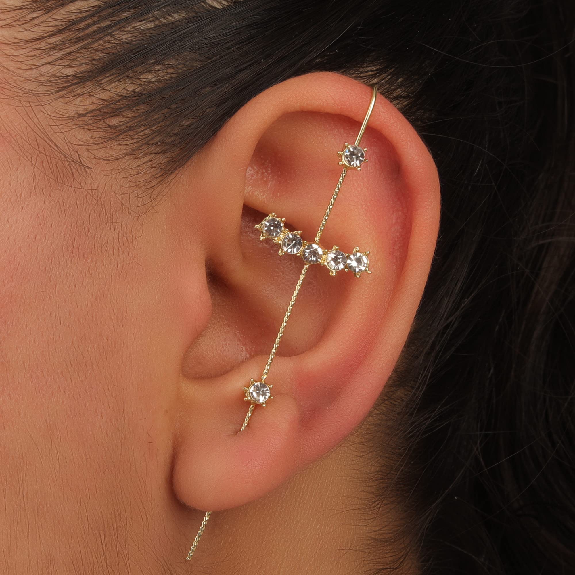 Vembley Pair of 2 Glamorous Gold Plated Zircon Studded Ear Cuffs for Women &