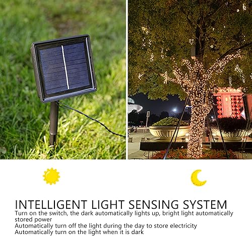 Miniatura 2 de Guirnalda de luces solares decorativas 100 LED 8 modos IP65 impermeable 12m39.4 pies energía solar alrededor del árbol jardín arreglado cadena luz
