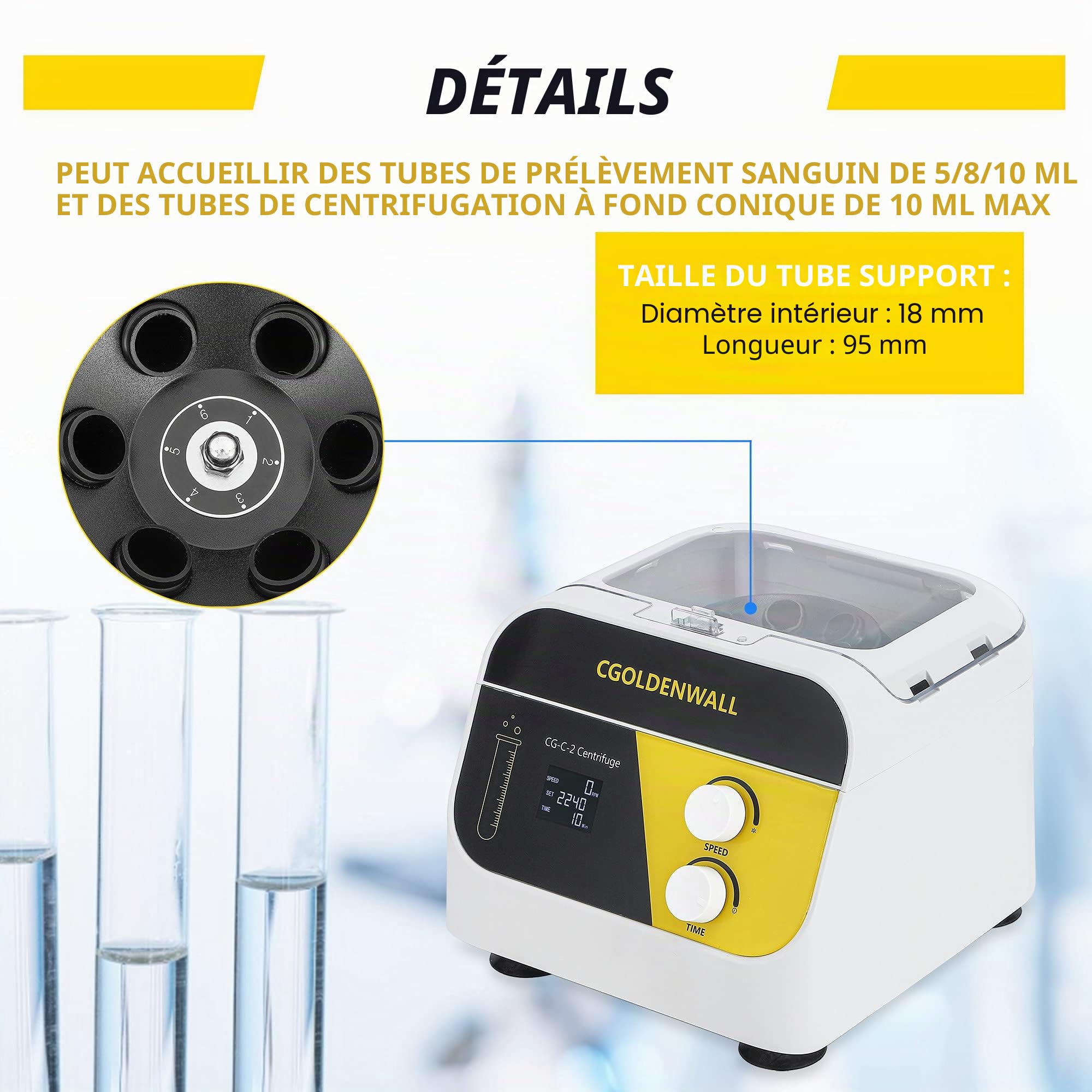 CGOLDENWALL Centrifugeuse de Laboratoire Machine de Centrifugeuse 10ml*6 1920xg avec 4000rpm-999minutes Minuterie 5/8 / 10ml Tubes disponible (Vitesse&Heure Affichage, 6 Trous)