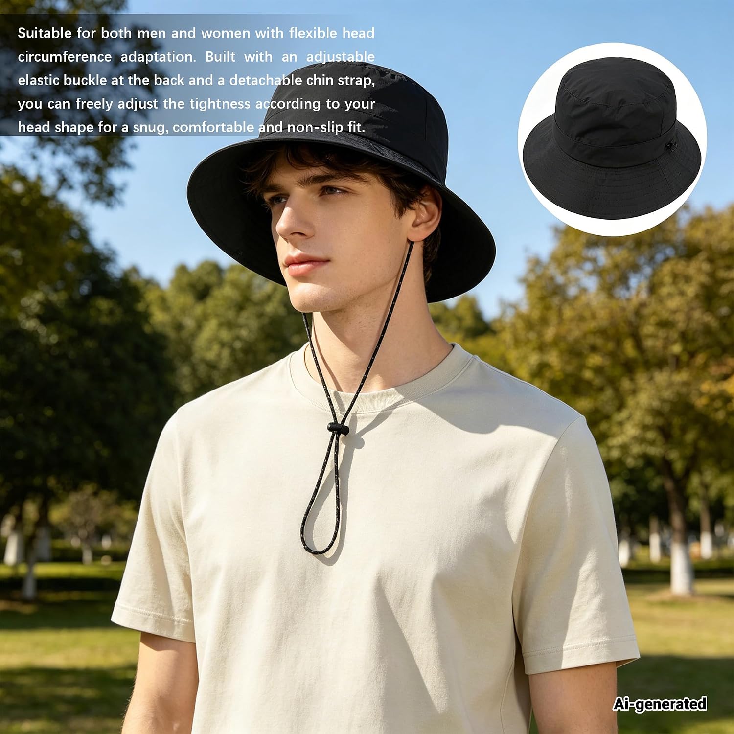 Unisex Large Head Circumference Bucket Hat | Quick Drying Foldable Hat with Chin Strap,for Hiking Camping Travel