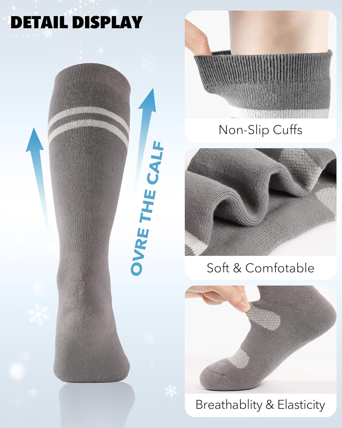 findway Kids Ski Socks, Knee-high Warm Winter Thermal Socks For Boys Girls Toddlers Skiing Snowboarding 2 Pairs