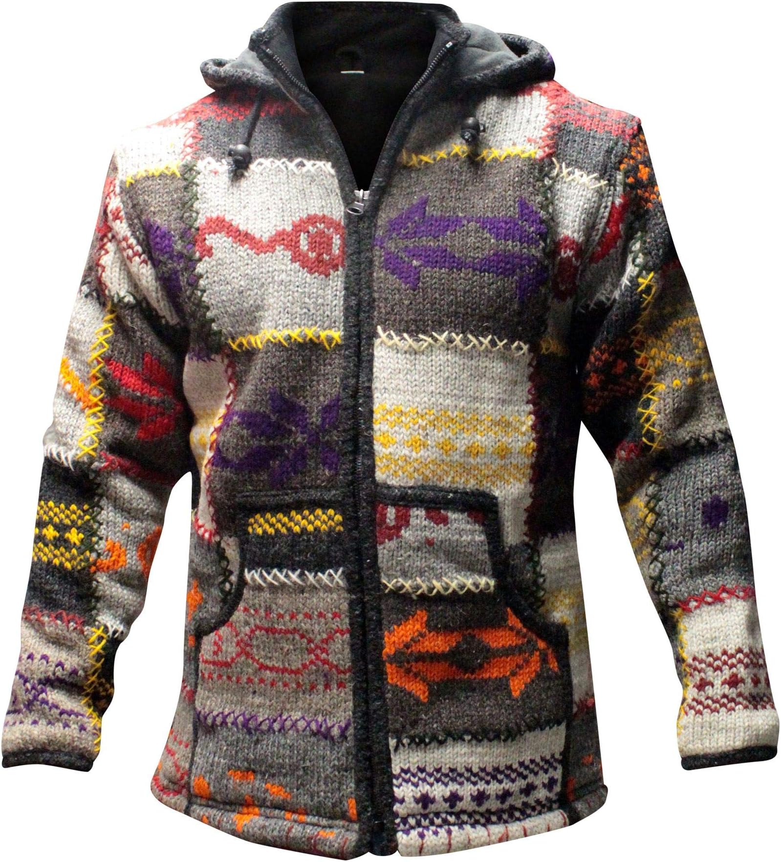 High Neck Hippie Patchwork Boho Style Winter Jacket for Men
