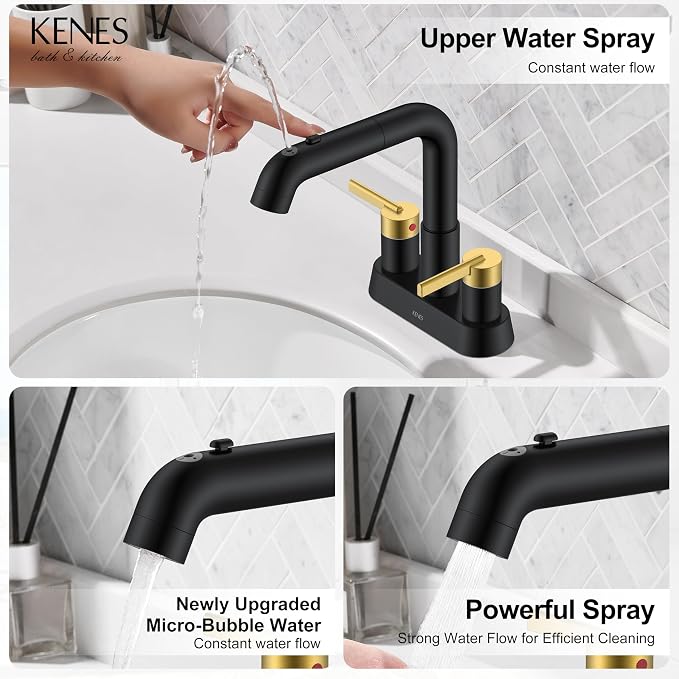 Grifería de baño 3 Huecos 2 Manijas Negro miniatura 3
