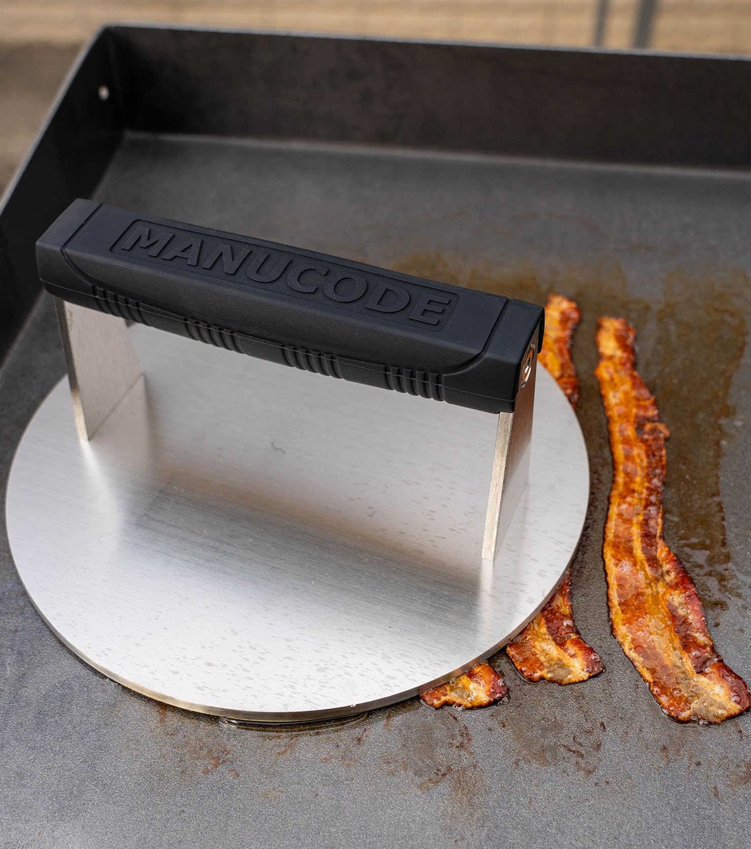 Pressa per Hamburger in Acciaio Inox, Tonda, 20,5 cm, 1,45 kg | Schiacciahamburger tondo, facile da pulire, ideale per smash burger su piastra, griglia e barbecue
