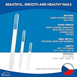 Nail File - Mont Bleu Premium Set of 3 Glass Nail Files in Pouch - Birthday Gifts for Women - Rainbow Colors - Genuine Czech Tempered Glass - Glass Nail Files for Natural Nails - Gifts