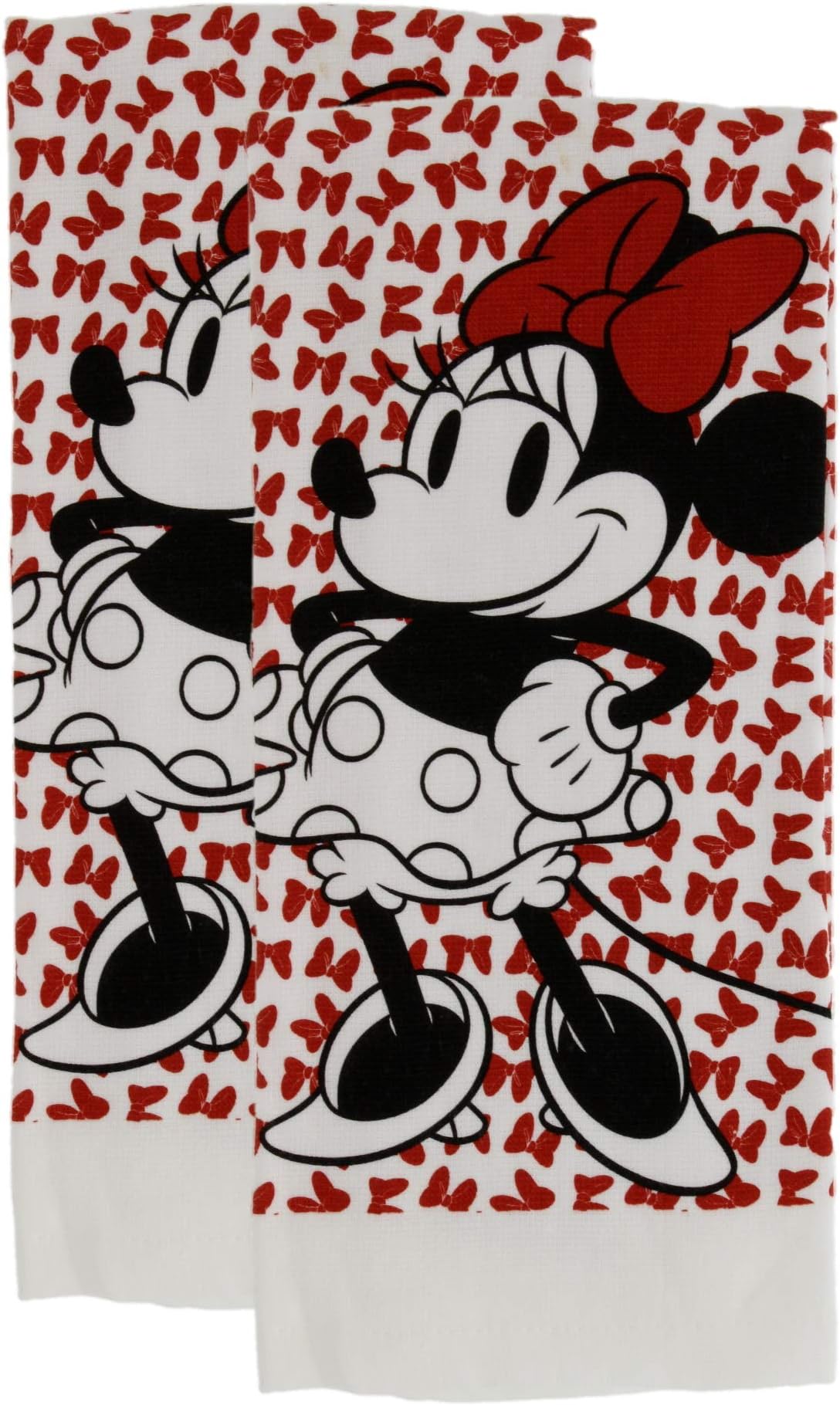 Disney 100% Cotton Kitchen Towels, 2pk, Perfect for Drying Dishes & Hands, Absorbent, Light Weight, and Adorable- Machine Washable- 16” x 26” - Minnie Red Bows