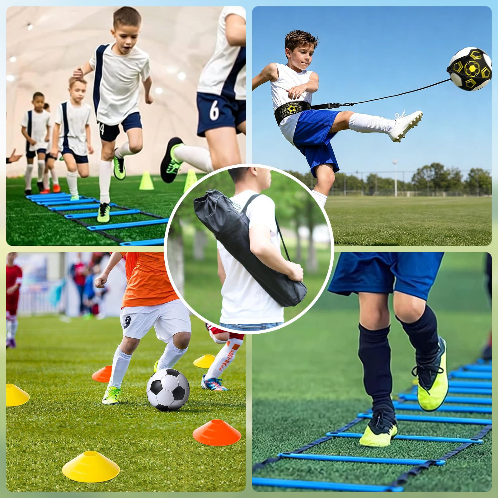 Cinesini per Allenamento Calcio, Allenamento Calcio e Cinesini - Set Completo con Scala di coordinazione 6m, 12 cinesini e Lanciatore di Calcio, Appassionati di Calcio