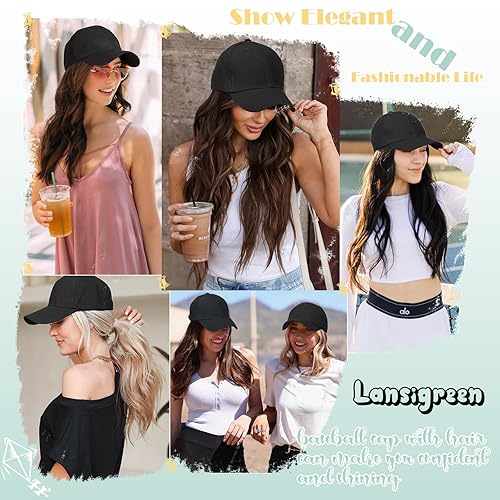 Miniatura 7 de Peluca de gorra de béisbol para mujer, gorra de béisbol con extensiones de cabello, gorra ajustable adjunta de 24 pulgadas de largo, ondulada,