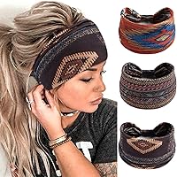 Vista 1 de FULZTEY Diademas bohemias para mujer, bandas anchas anudadas para la cabeza, con estampado floral africano, turbante a rayas, bandanas elásticas