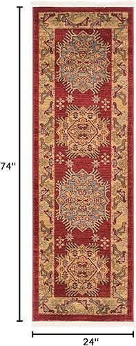 Miniatura 2 de Unique Loom Sahand Collection SRP001 - Alfombra geométrica tradicional, 2 pies x 6 pies 2 pulgadas, rojobronceado