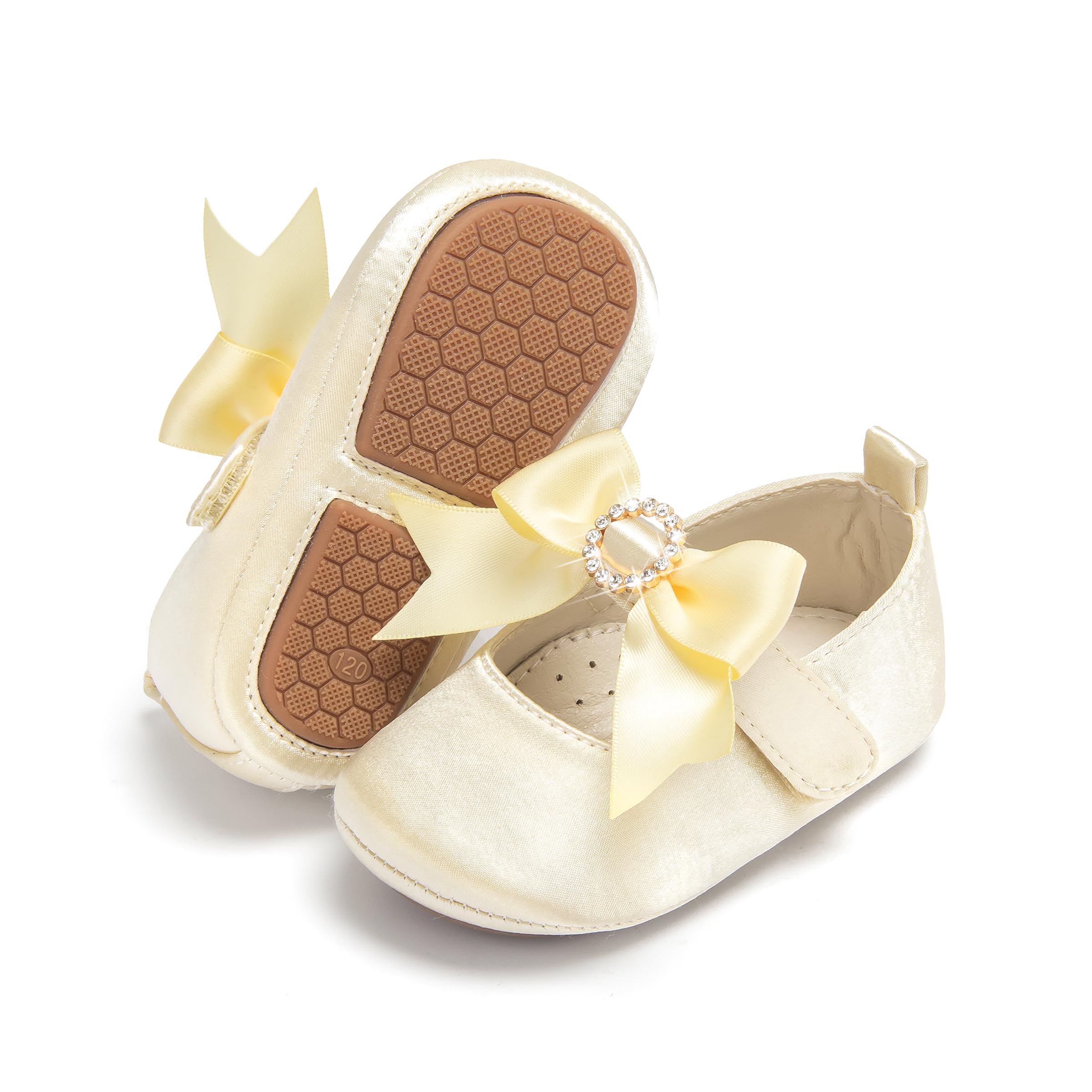 PHIRAMIN Baby Girls Mary Jane Flats - Infant Newborn Walking Shoes Soft Rubber Sole Princess Wedding