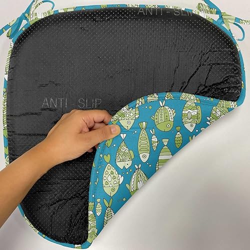 Vista 121 de Lunarable Orient - Cojín de asiento para silla, curlicues florales orientales con elementos artísticos venecianos, hojas de follaje, damasco a