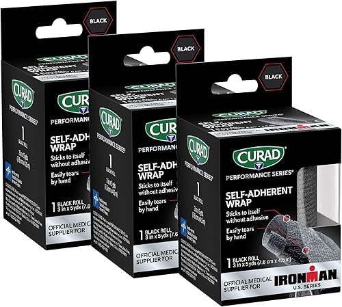 Miniatura 8 de CURAD IRONMAN - Envoltura atlética autoadherente, proveedor médico oficial de IRONMAN, negro, 3 pulgadas x 5 yardas, soporte de compresión para