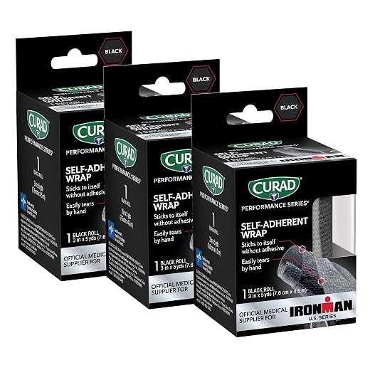CURAD IRONMAN Self-Adherent Athletic Wrap, Official IRONMAN Medical Supplier, Black, 3 inches x 5 yards, Compression Support for Sports Injuries, Joint Stability, and Muscle Recovery