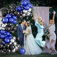 Vista 7 de Kit de arco de globos azules, 105 globos de cumpleaños de 5, 10, 18 pulgadas, kit de guirnalda azul negro con globos plateados metálicos, arco