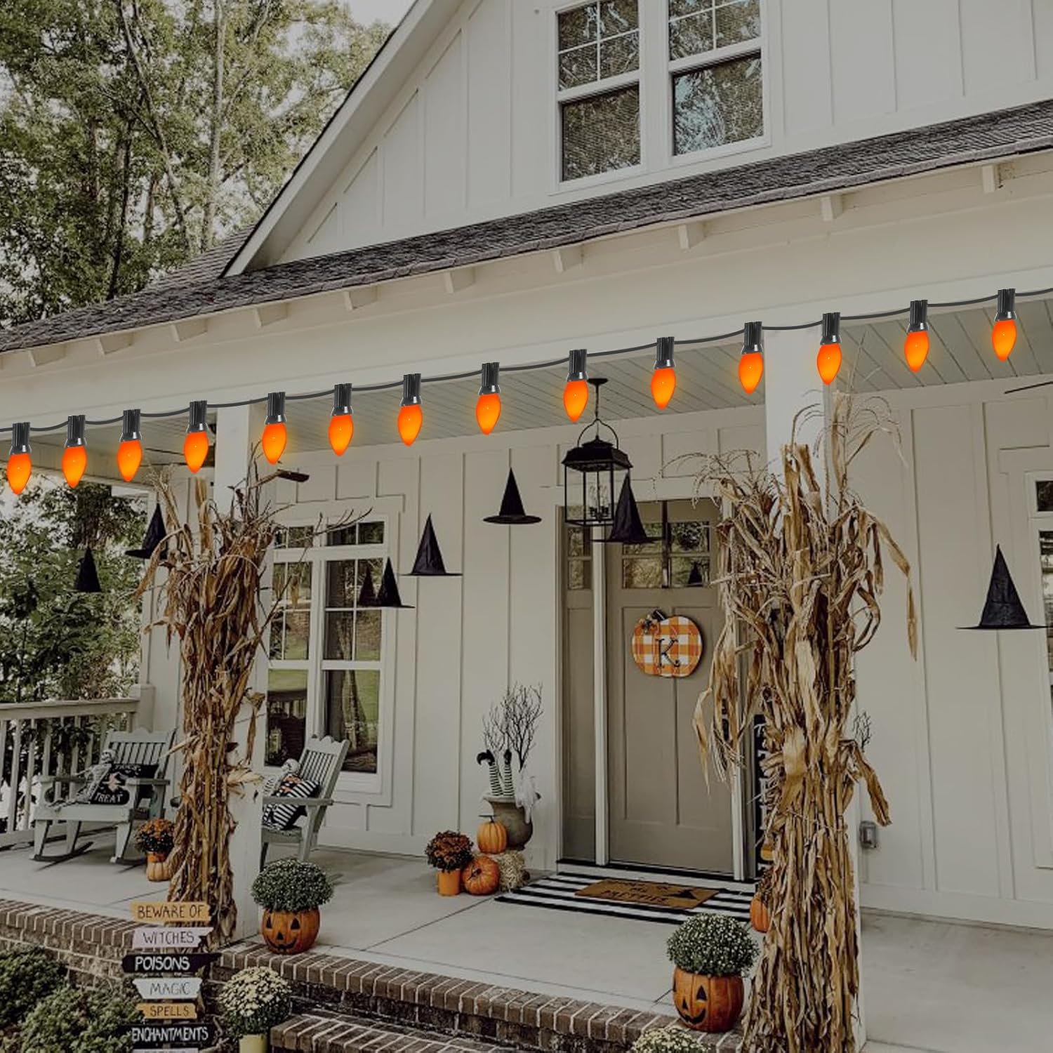 25 Pack C7 Halloween Replacement Bulbs, Ceramic Orange Christmas Light Bulbs for Indoor/Outdoor String Lights, E12/C7 Candelabra Base, 5W Incandescent Night Light Bulbs