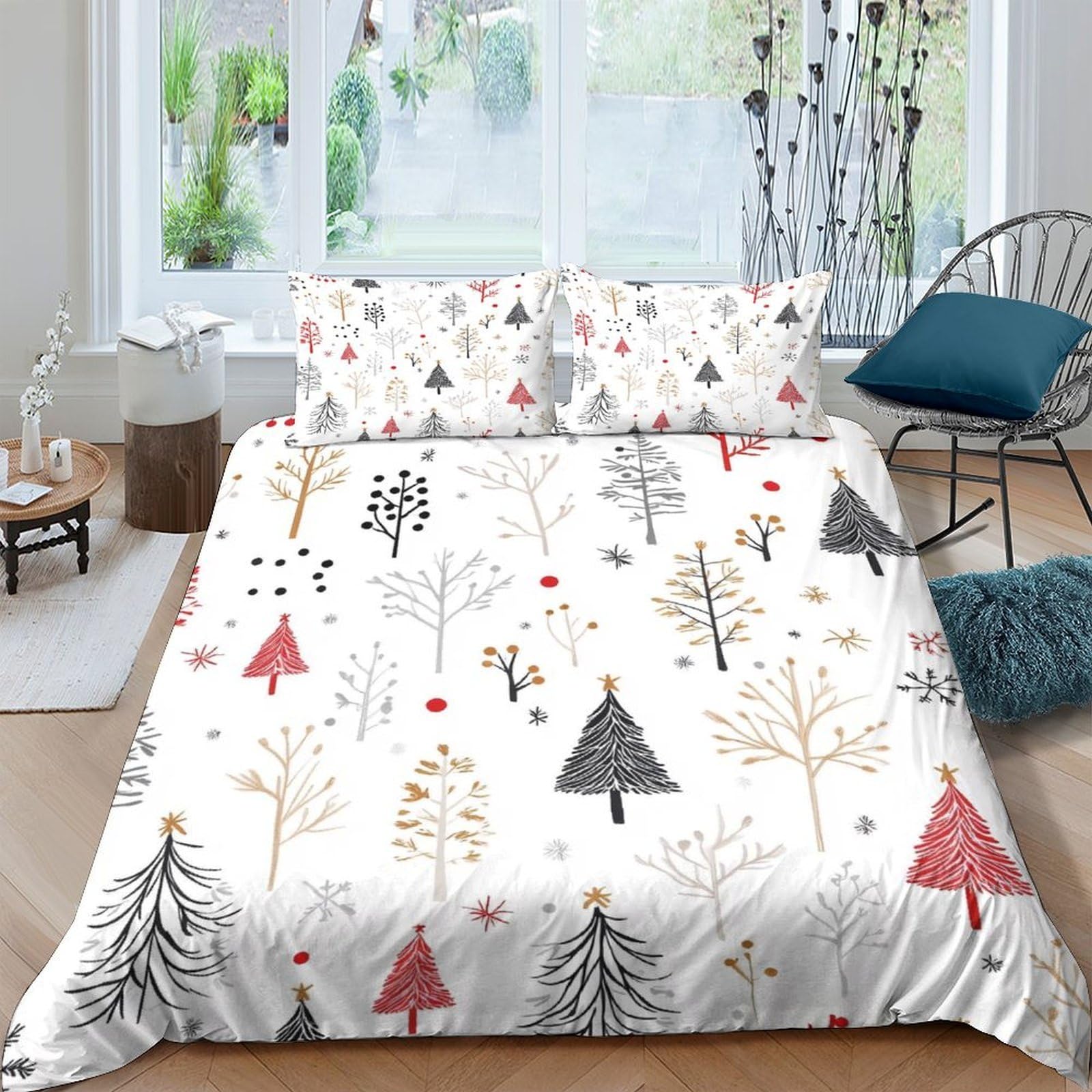 Ctjqhvkz Style-3 3D Printed Nordic Forest Fitted Sheet Microfiber Soft Trees Pattern Mattress Cover For Bedroom Guest Room Bed Decor Single（135X200cm）