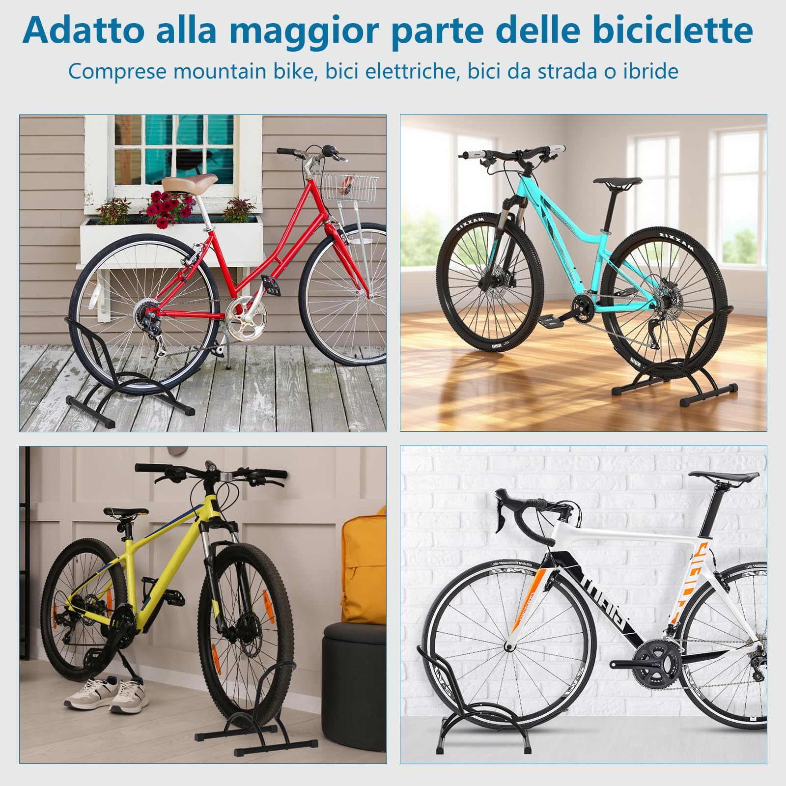Urban Deco Rastrelliera per Biciclette Porta Bici da Terra Cavalletto Bici Supporto Biciclette da 16-29 Pollici Bici