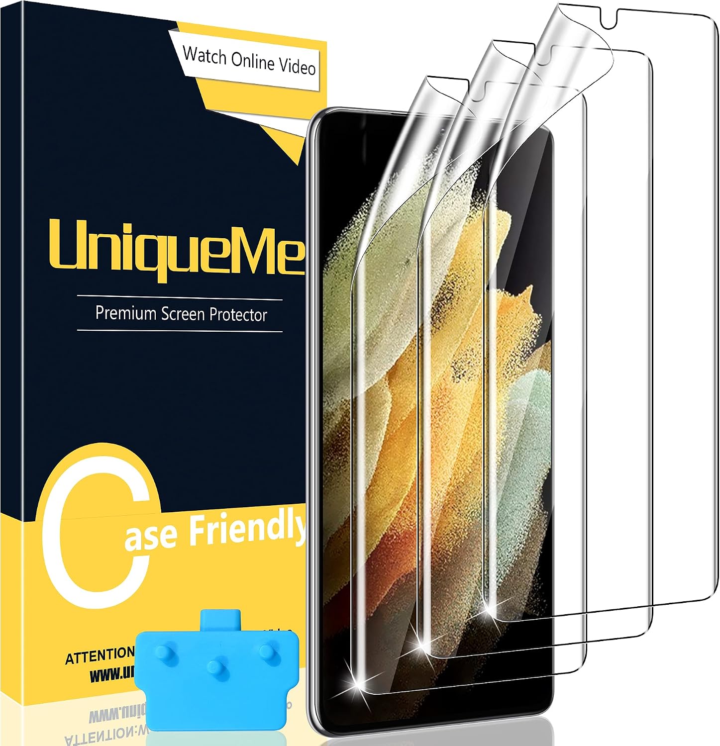 [3 Pack] UniqueMe Soft TPU Screen Protector Compatible with Samsung Galaxy S21 Ultra 5G - 6.8 inch Soft Flexible Film HD Clarity [Case Friendly] [No Bubble][Anti-slip tool]